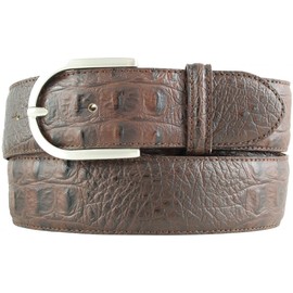 BELTINGER Women's Belt with Crocodile Embossed 4 cm Leather Belt for Women 40 mm Crocodile Look Crocodile Pattern 4 cm with Round Belt Clasp, Brown, silver