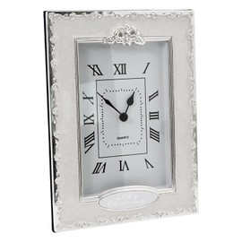 Happy Homewares Traditional 60th Anniversary Clock in White Epoxy with Silver Plated Roses and Clear Diamante Crystals | Quartz Technology