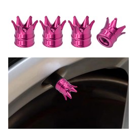 JNNJ Set of 4 Valve Caps, Car Crown, Aluminium Alloy Car Tyres, Valve Caps, Car Tyre Valve Covers, Automotive Crown Dustproof Valve Caps (Pink)