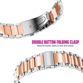 Venu 2S Band, Giaogor Quick Release Stainless Steel Metal Replacement Straps Compatible with Garmin Venu 2S Smartwatch (Silver-Rose Gold)