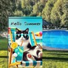 BlissYard Hello Summer Cat Garden Flag Beach Tuxedo Cat Garden