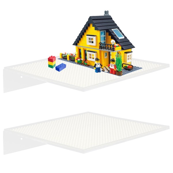 JAYOBGO 2-Pack Display Shelves for Building Bricks, Wall Mount Floating