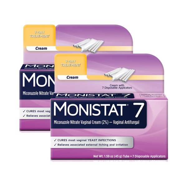 Monistat 7 Day Yeast Infection Treatment for Women, 7 Miconazole Cream Applications with Disposable Applicators, 2 Pack