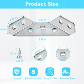 12-Pack Premium Stainless Steel Corner Brackets for Wood Frame, Universal Metal Hardware Corner Braces with Screws, Wooden Furniture Corner Connectors Such as Drawers, Cabinets, Tables and Chairs