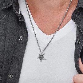 HARMONY BOLA Satanic Pentagram Necklace 925 Sterling Silver Wolf Pendant Satanic Jewelry Birthday Gifts for Men Husband