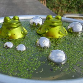 Gartenzaubereien Pond Set Swimming Frogs 2 x Green Frog with Silver Balls Decoration for Mini Ponds