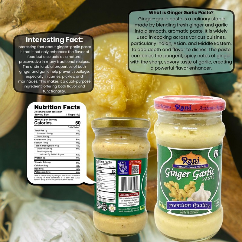 Rani Ginger Garlic Cooking Paste 10.5oz (300g) Glass Jar ~