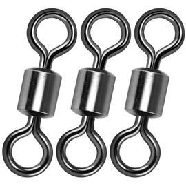 Alwonder 50pcs Fishing Barrel Swivels, Sea Fishing Swivels Black Nickel Sea Tackles Connector Stainless Steel Terminal Tackle Accessories 19KG/Size 8