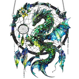 Dragon Dreamcatcher Suncatcher, Mystical Dragon Acrylic Ornament Stained Glass Effect Window Hanging Colourful Fantasy Sun Catchers for Indoor Outdoor Windows Garden Home Decor