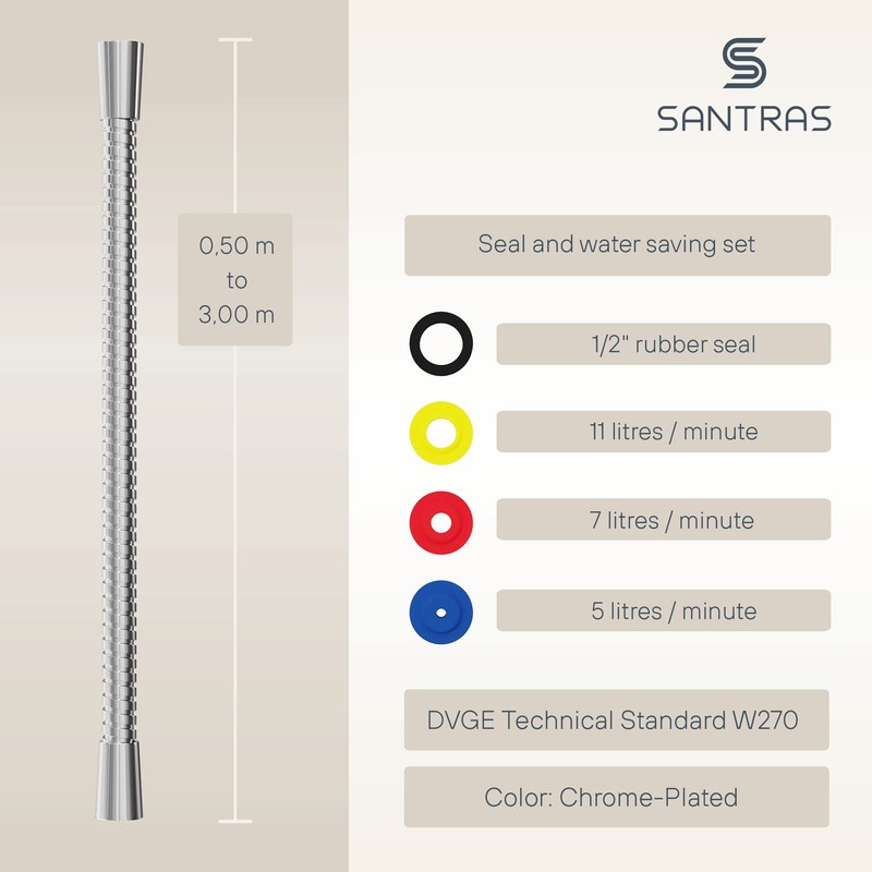 SANTRAS® Metal Shower Hose Deluxe 1.25 m Long with Water