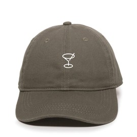 Tech Mrkt Martini Glass Baseball Cap Embroidered Cotton Adjustable Dad Hat Olive
