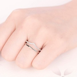 YL Women's Ring 925 Sterling Silver 3A Zirconia Promise Anniversary V-Shape Wishbone Ring, Silver