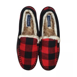 Club Room Mens Red Flannel Loafer Slippers Shoes 8-9, Medium