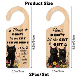 CHGCRAFT 2 Pack Don't Let The Cat Out and Don't Let The Cat Leave Here Door Sign Engraved Acrylic Hanger Flowers Door Hanger Sign for Pet Themed Home Decor Cat Lovers Cat Home Sign