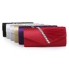 Damara Womens Pleated Crystal-Studded Satin Handbag Evening Clutch,Red