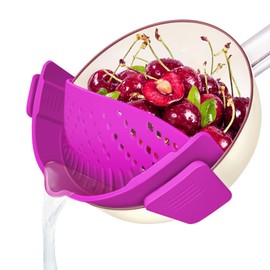 YEVIOR Clip on Strainer for Pots Pan Pasta Strainer, Silicone Food Strainer Hands-Free Pan Strainer, Clip-on Kitchen Food Strainer for Spaghetti, Pasta, Ground Beef Fits All Bowls and Pots (Purple)
