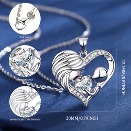 FANCIME Mum Birthstone Necklace Cubic Zirconia Mother and Child Love Heart Necklace I Love You Mum Gifts Mother's Day Gifts April Jewellery Gifts for Grandmother Mum Wife, 16"+2" Inches