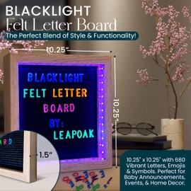 Blacklight Felt Letter Board – 10" x 10" 680 Vibrant Illuminated Colored Letters, Emojis & Symbols | Changeable Message Board for Baby Announcements, Events, and Home Decor