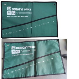 DraCra 2 Pack Wrench Roll Up Pouch Wrench Set Roll Organizer 14 Pocket Slot Canvas Tool Bag Rolling Pouches for Ratcheting Wrench Set Combination Wrench Sets 8mm to 24mm Metric Wrenches Set