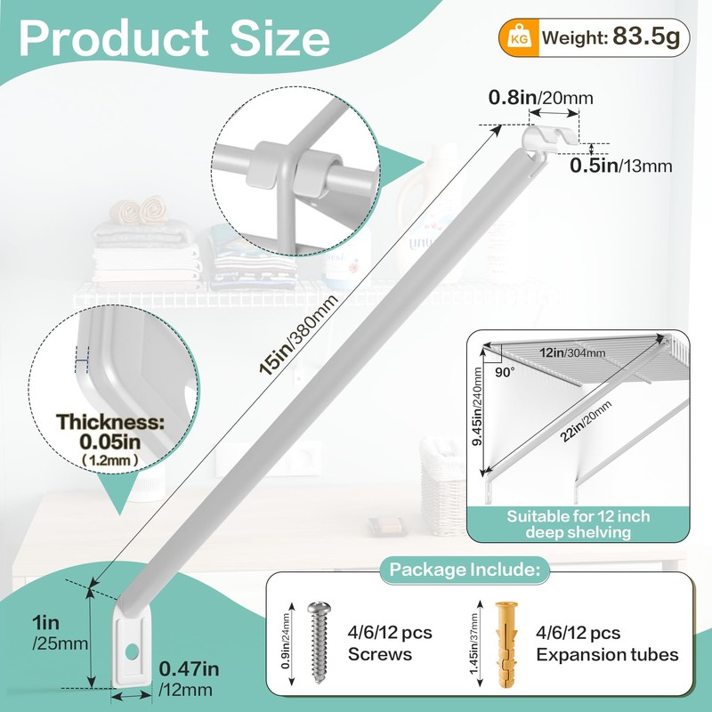 6 Pcs Wire Shelving Support Brackets 12in Wire Shelf Support