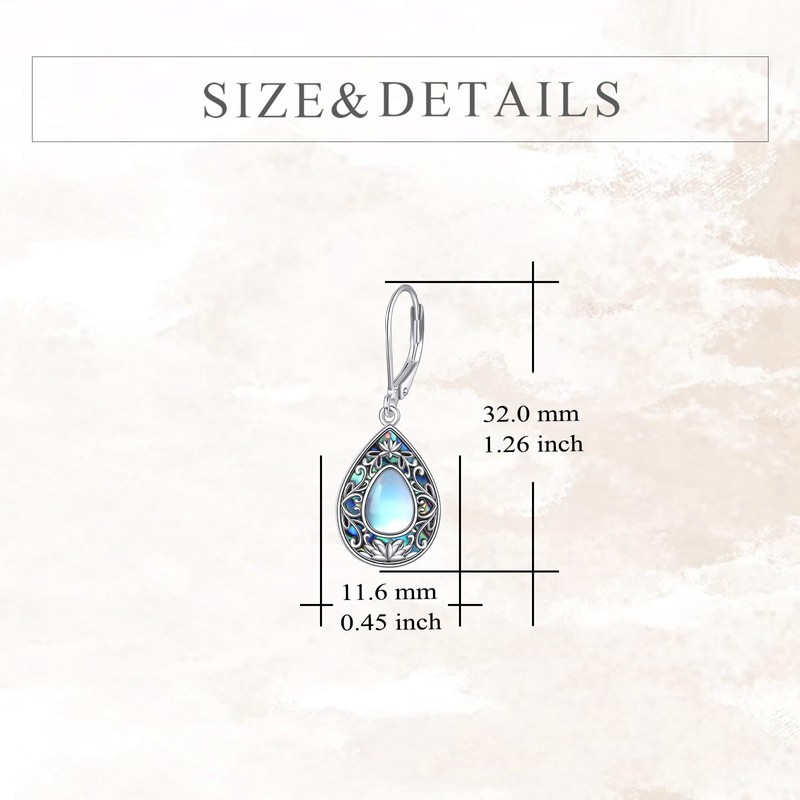 Vadmans Moonstone Teardrop Earrings Sterling Silver Abalone Shell Vintage Filigree