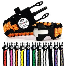 P-51 Spark and Shine Paracord Bracelet - Orange - Bright LED SOS Light and Ferro Rod with Scraping Tool - Emergency Survival Whistle - 550 Paracord - Perfect Tool for The Outdoors (1)