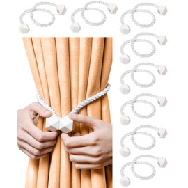 8 Packs Magnetic Curtain Tiebacks for Drapes, Decorative Drape Tie Backs Holdback Holder, Convenient Drape Tie Backs, Curtain Tie Backs Holdback Holder for Window Draperies, No Tools Required (White)
