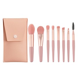 Brochas De Maquillaje, Brochas De Maquillaje De Viaje, Mini Brocha Profesional Kit 8 Pcs, Brocha Alta Calidad Para Cara Y Ojos, Con Bolsa 8 Pcs Kit (Naranja)
