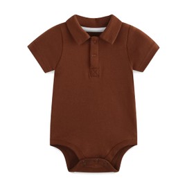 FITFIFTH POD Baby Girl Collared Onsie Polo Bodysuit 100% Organic Cotton Solid Color Boy Short Sleeve Summer Romper Clothes 0~24M, Brown, 18~24Months