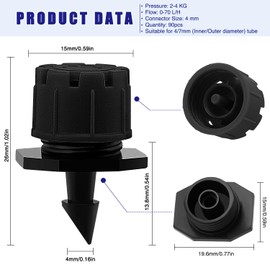 VooGenzek 90 Pieces Adjustable Watering Dripper Sprinkler, Plastic Micro Flow Sprinkler for Irrigation, Drip Irrigation, 8-Hole Anti-Clogging Emitter Dripper for Garden, Lawn, Black