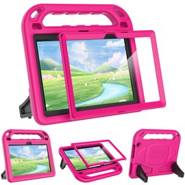 MENZO Kids Case for 10-inch Tablet (2023/2021 Release,13th/11th Generation), Lightwight Shockproof Built-in Screen Protector with Handle Stand, Rose