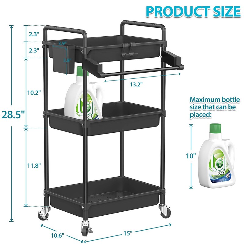 SPACEKEEPER Rolling Storage Cart, 3 Tier Utility Cart Laundry Room
