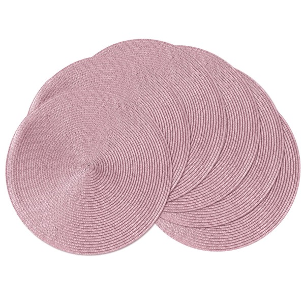 Leetaltree Round Placemats Set of 6 - Washable Woven Non-Slip
