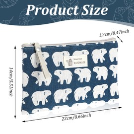 JIEYAO 2 Pcs Small Canvas Makeup Bags, Cute Cosmetic Bag, Printed Zipper Pouch Travel Toiletry Bag Multi-Function Organizer Bag Gift for Women Girls Christmas Stocking Stuffers(Whale+Bear)