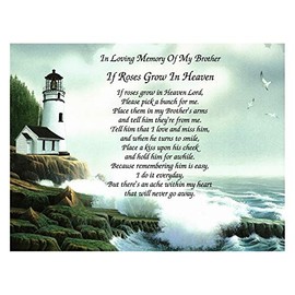 in Memory of Brother If Roses Grow in Heaven Memorial Poem Gift for Loss of Sibling with Lighthouse Background