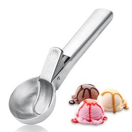 Ice Cream Scoop,Portable Stainless Steel Ice Cream Scoop with Trigger and Comfortable Handle,Icecream Scoop Spoon Perfect for DIY Ice Cream,Fruit,Cookie (1P-silver)