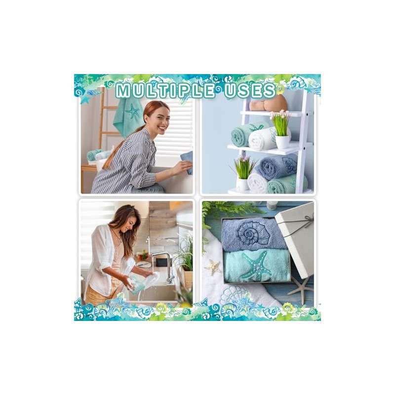 Hahafelt 3 Pack Coastal Hand Towels - 100% Cotton Beach