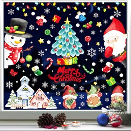 Christmas Window Stickers Decoration, Christmas Window Clings for Glass,Xmas Winter Window Stickers Large, Snowflake Reindeer Santa Snowman Window Clings Merry Christmas Decoration for Window Decor