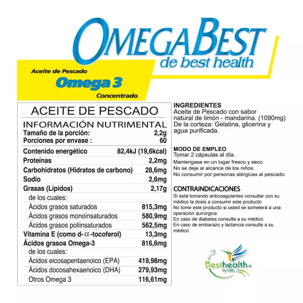 Best Health Omega 3 Aceite de Pescado con EPA y DHA 120 Cápsulas Best Health