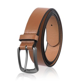 NBLYOS Men's Faux Leather Dress Belt，Classic & Fashion Jeans Belts with Single Prong Buckle for Work Business and Casual (Tanned 42)