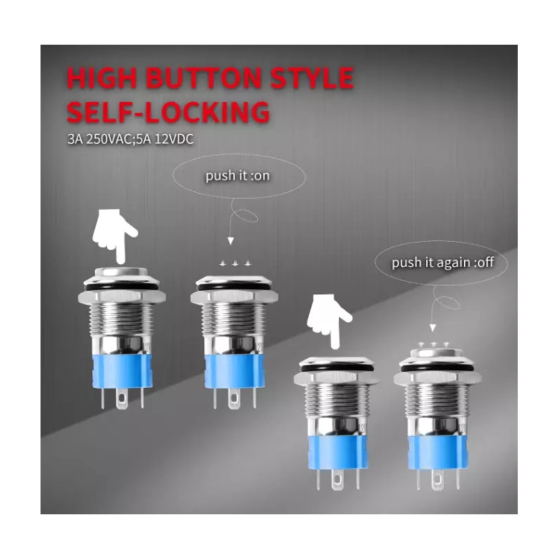Mini Marine 12V 16mm 5/8" 5A Mini Waterproof Locking SPST