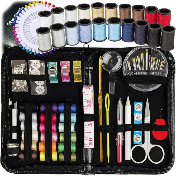 ARTIKA Sewing Kit for Adults and Kids - Small Beginner Set w/Multicolor Thread, Needles, Scissors, Thimble & Clips - Emergency Repair and Travel Kits - Sewing Accessories and Supplies