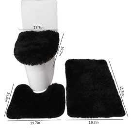 SEAHOME Bathroom Rug Sets 3 Piece Non Slip, Toilet Lid Cover and Contour Mat, Bath Mats Shower Mats Bath Rug Mat for Tub Toilet Bathroom (Black)
