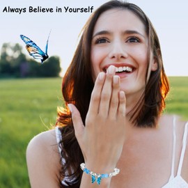 GIAYIER Butterfly Bracelet for Women Butterfly Charm Jewelry Butterfly Lover Gifts Butterfly Inspirational Gifts for Mom Daughter Wife Granddaughter Best Friends (Blue)