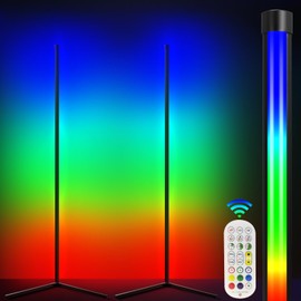 Fntek 2 Pack RGB Corner Floor Lamp, 56" Color Changing Led Corner Lamp with Remote, Music Sync& Timing, Dimmable Modern Mood Lighting RGB Floor Lamp for Bedroom Living Room Gaming Room
