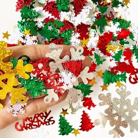 Aiffort 100g/4800Pcs Christmas Confetti Metallic Foil Mix Confetti Snowflake Confetti Christmas Tree Mixed Confetti for Christmas and New Year Decoration Set (Style 1)