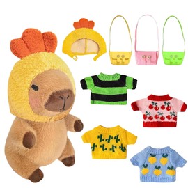 Capybara Plush, 9 Piece Set with Clothes and Accessories, Includes 1 Capybara, 1 Hat, 4 Outfits, and 3 Bags Cuddly Toy for Boys and Girls, Valentine's Day and Birthday Gift