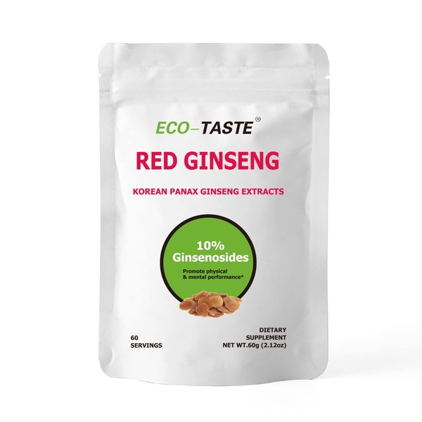 ECO-TASTE Red Ginseng Root Extract Powder-Korean Panax for Smoothies, Coffee or Drinks, 10% Ginsenosides, 60g (60 Servings)