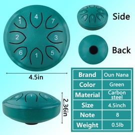 Oun Nana Rain Drum for Outside Garden, 4.5 Inches 8 Notes Steel Tongue Drum Sound Healing Instruments for Adults Kids, Rain Chimes Musical Education Entertainment Meditation Chakra Yoga Gifts, Green