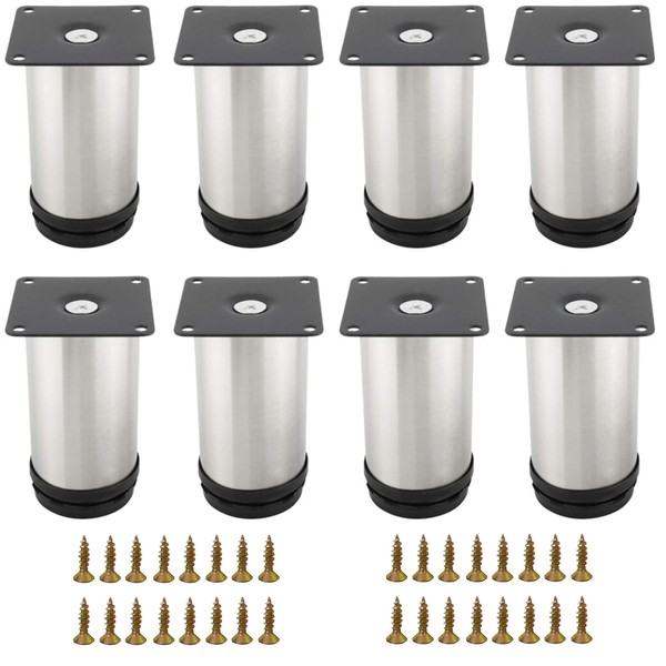 Eidoct 8 Pcs 80mm Adjustable Legs, Stainless Steel Heavy Duty Metal Furniture Feet with 32 Pcs Screws, Stainless Steel Adjustable Feet Kitchen Cupboard Sofa Beds Furniture Legs 3.2INCH